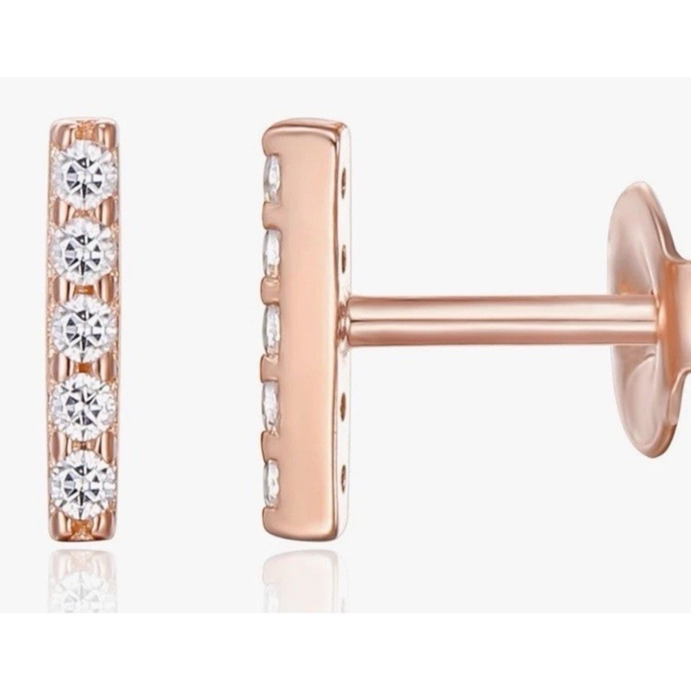 PAVOI 14K Rose Gold Plated Sterling Silver Cubic Zirconia I Studs NEW‎ IN BOX
